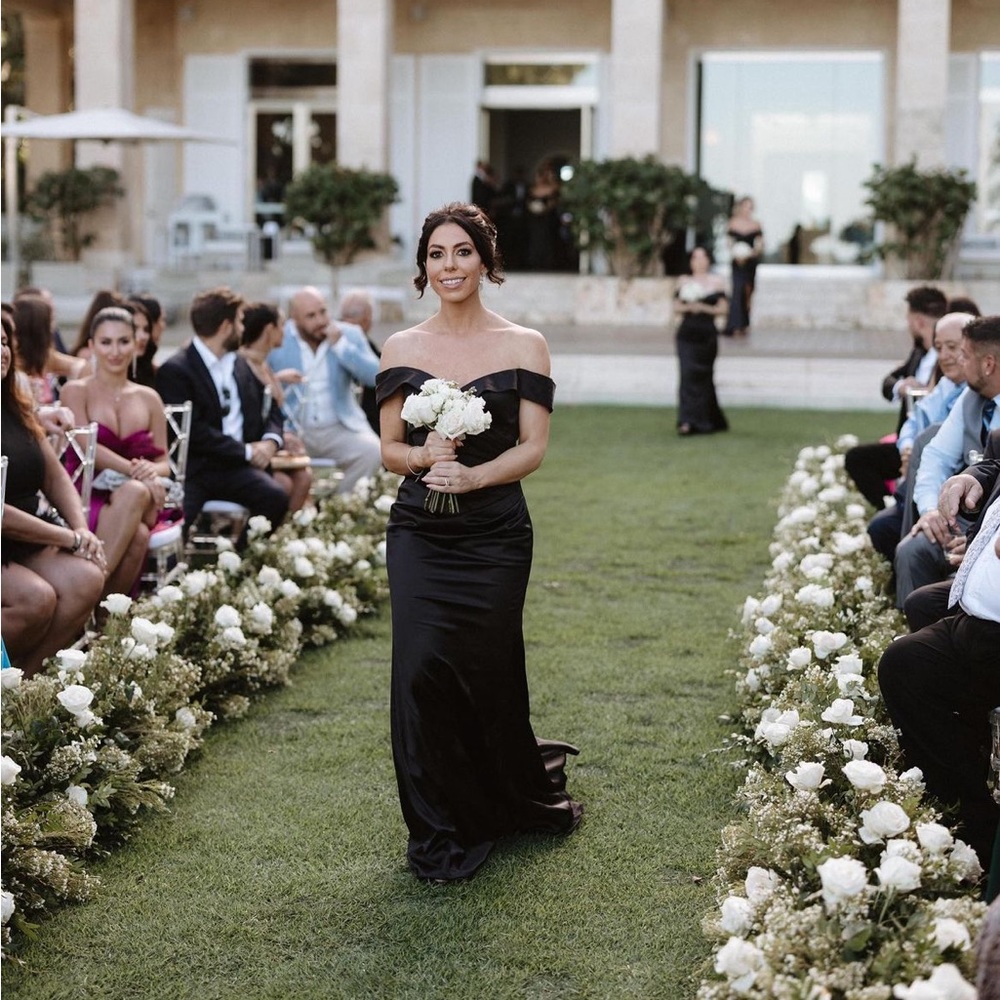David's Bridal Satin Off-the-Shoulder Mermaid Bridesmaid Black Size 2